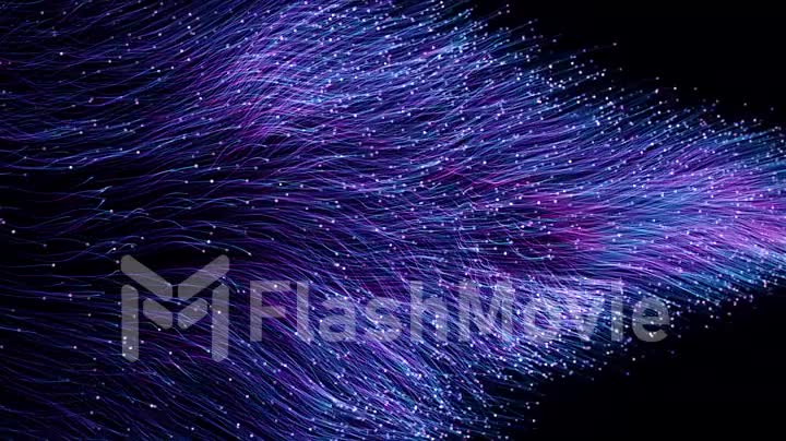 Abstract blue purple particles of optical fiber