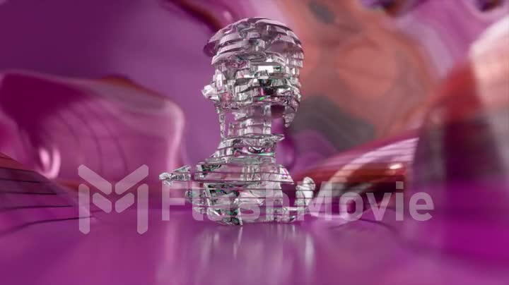 AI processes information. Artificial intelligence, pink metal diamond head. Neural network. The head of rotating parts