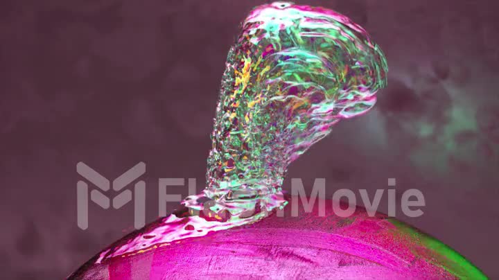 The diamond brain crumbles and spreads over the spinning ball. Pink neon color. Liquid diamond. 3d animation of seamless