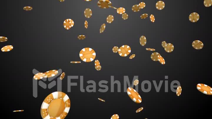 Falling gold casino chips on gray background semless loop animation