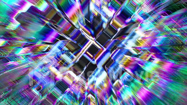 Holographic abstract background. Rainbow neon glass texture pattern. Trendy colorful refract effect. 3d animation