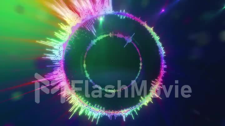 Colorful abstract equalizer in the form of a circle and plays music very quickly changing