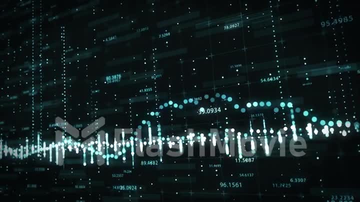 Abstract background with floating graph flowing counters of numbers and equalizer