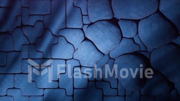 Futuristic concept of a mosaic surface with inflatable parts. Blue sci-fi technology background. Puzzle. 3d animation