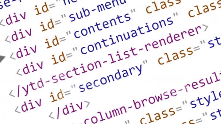 Scrolling HTML code on the computer screen on a white background