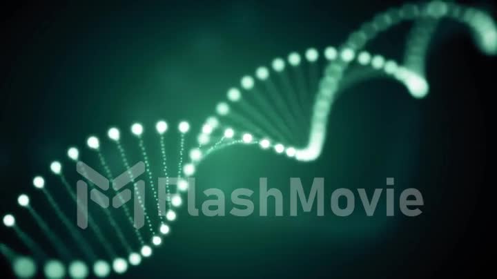 Seamless animation of rotating DNA glowing molecule on green background