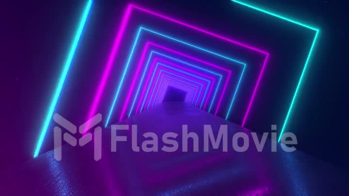 Abstract motion geometric background, glowing neon squares creating a rotating tunnel