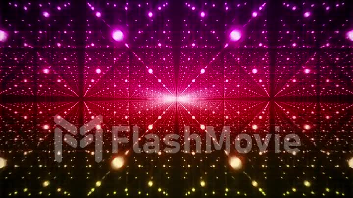 Abstract background. Matrix of glowing stars with illusion of depth and perspective. Abstract futuristic space background.