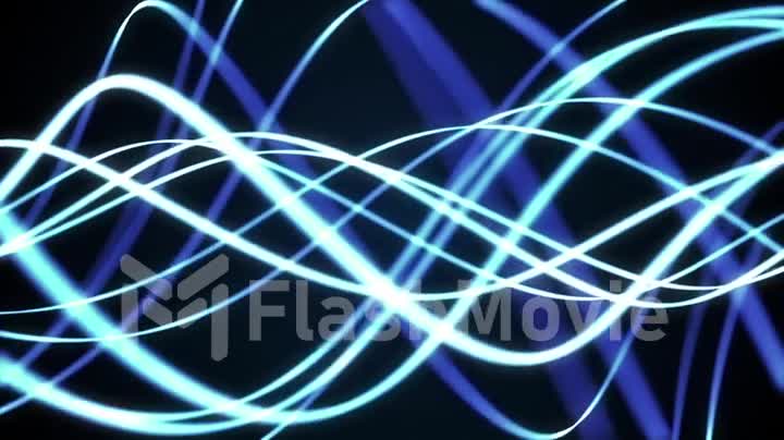 Abstract smooth sinusoidal blue lines on a dark background, loop