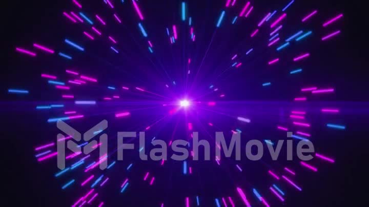 Abstract blasts of digital neon fireworks in blue and purple retro colors