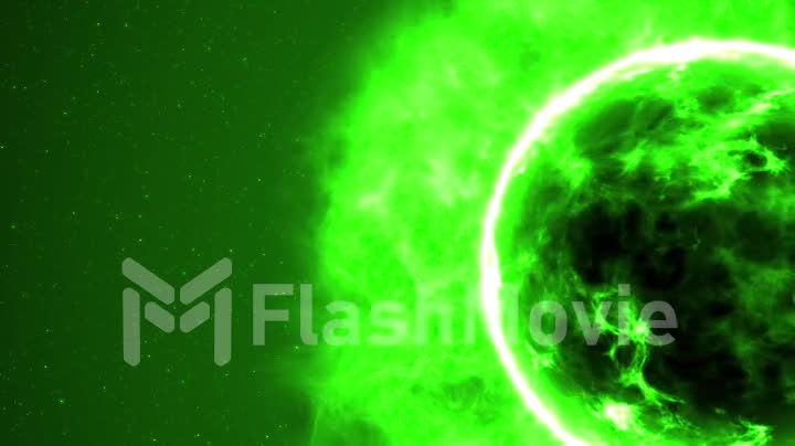 Futuristic abstract green sun in space with flares.