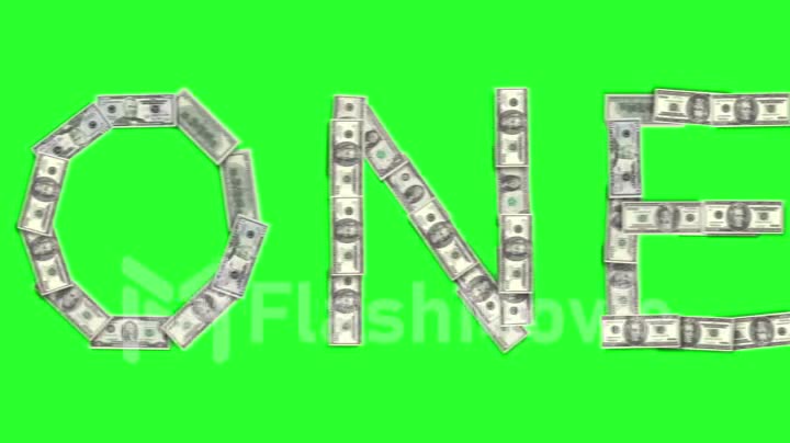 The word money is laid out on a green background, a running line