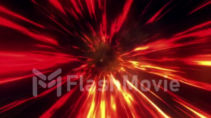 Animation with wormhole interstellar travel through a fire force field with galaxies and stars
