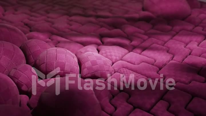 Futuristic concept of a mosaic surface with inflatable parts. Purple sci-fi technology background. Puzzle. 3d animation