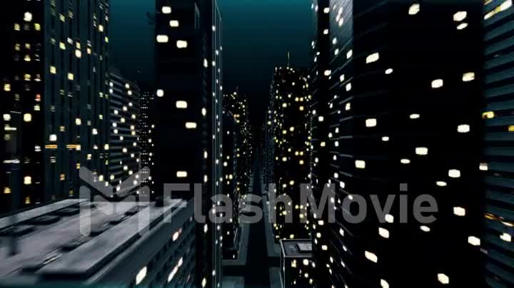 Communication concept animation of the flight of the camera in the night city