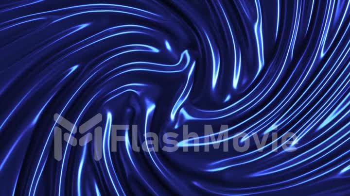 Smooth satin blue fabric twists down the middle. Silk. Creases in fabric. Drapery. Abstract concept. 3d animation