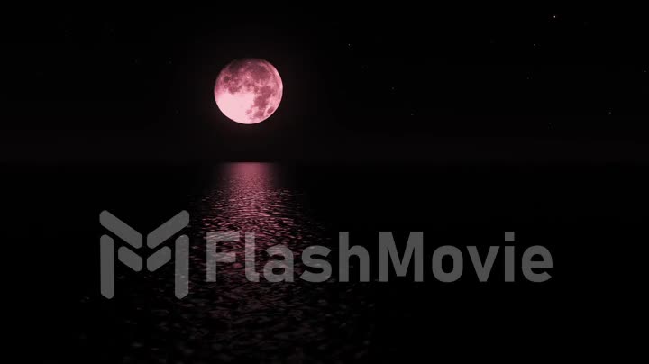 Blood red moon light over the sea at night