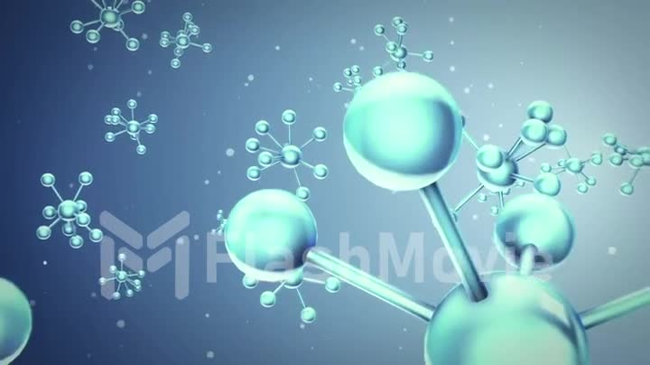 Animation falling of models molecules from glass and crystal