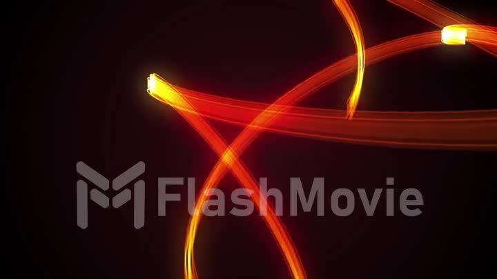 A orange light streak whips around a black background