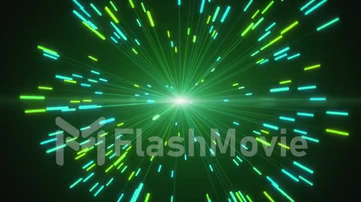 Abstract blasts of digital neon fireworks in green