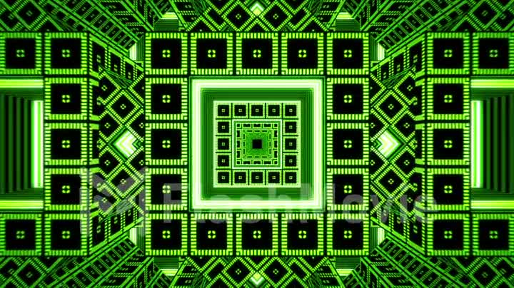 Abstract infinite green tunnel from fractal cubes