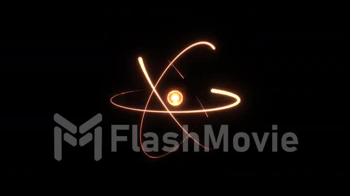 Fiery atom circle magic shiny rotation around the core on a black background