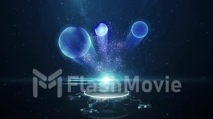 Polygonal hologram motion graphics footage for broadcast and films about technology, science, space, galaxy