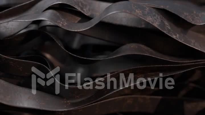 Abstract concept. Many brown leather belts move slowly and quickly. Waves. 3d animation