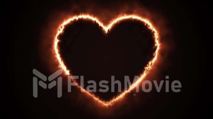 Seamless animation of a burning heart shape with sparks