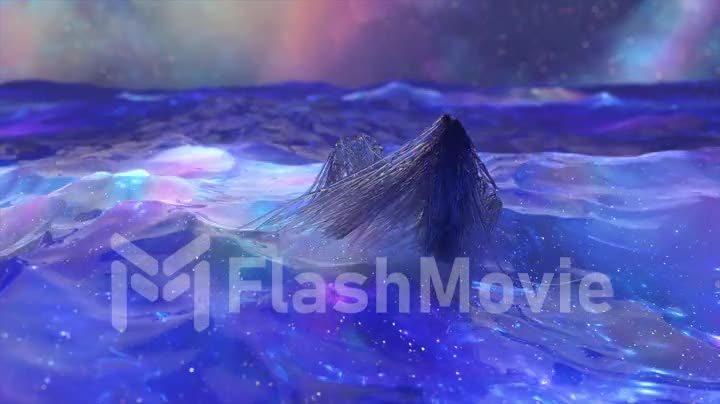 Futuristic concept. Rope man swims in blue neon space sea. Science fiction. Web. 3d animation of a seamless loop