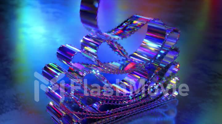 Abstract concept. Crystal rainbow ribbon stacked in layers. blue neon color. Decoration. order. 3d animation