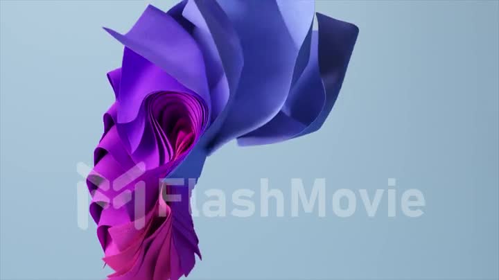 A stack of square colored pieces of fabric fan out and change color. Blue, purple, violet. Drapery. 3d animation