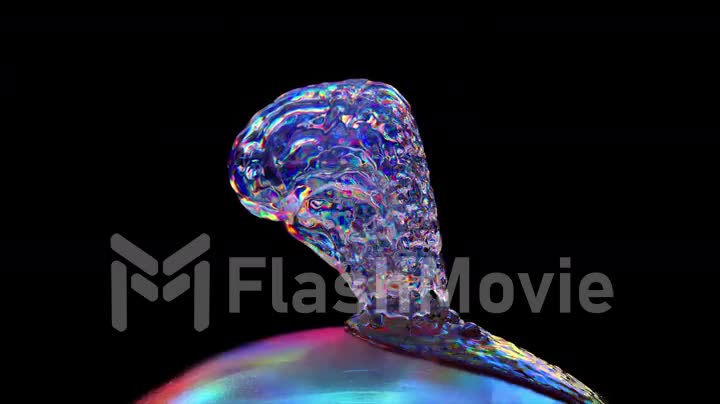 Abstract concept. The diamond brain melts and spreads over the metal sphere. Black isolated background. 3d animation