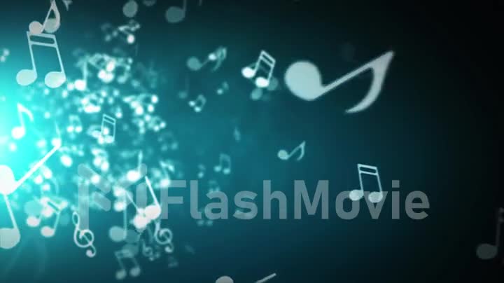 Floating musical notes on an abstract blue background with flares
