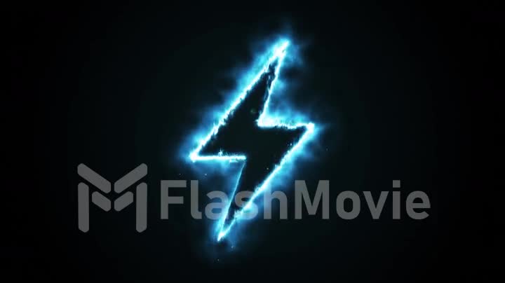 Burning blue flame lightning shape on black background, seamless animation