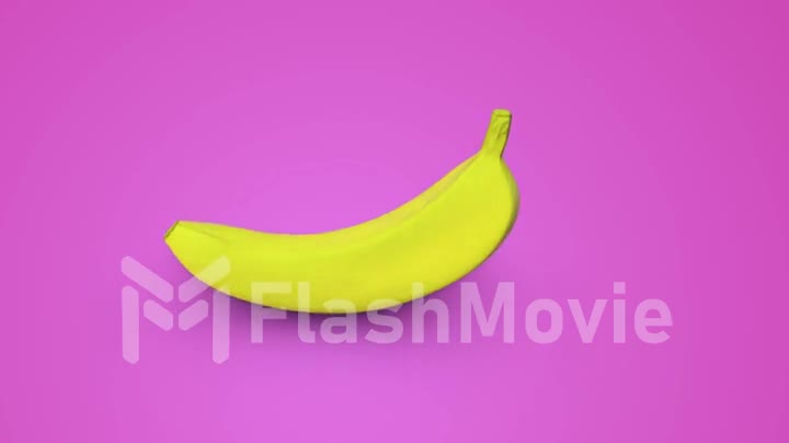 Seamless rotation of a yellow banana on a pink background
