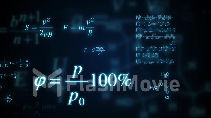 Animation of typing formulas of chemistry in abstract digital space.