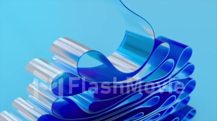 3D rendering of an abstract background. Transparent glossy glass tape lays down in layers. Curved wave in motion.