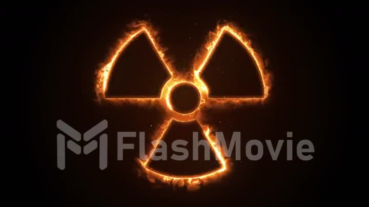 Seamless animation of fire or flow energy from nuclear and biohazard symbols.