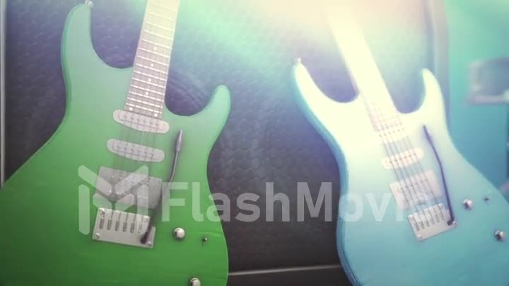 3d animation of high quality, guitar and combo close-up in the studio