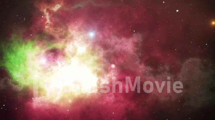 Flying into a colorful and dynamic nebula in the outer space 3d animation