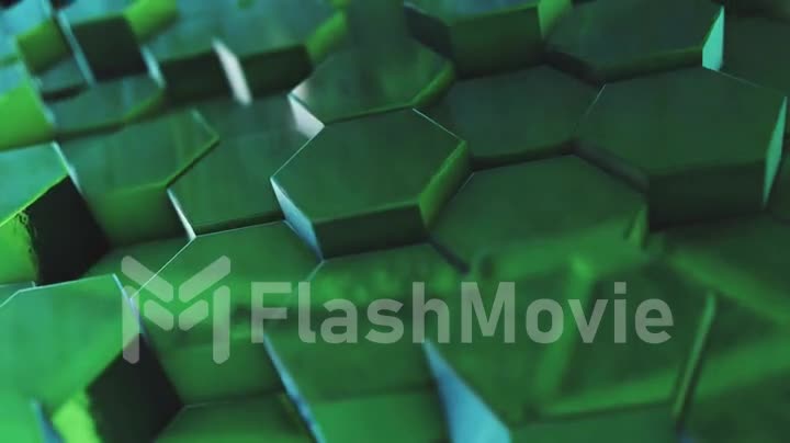 Abstract moving hexagonal green background with depth of field