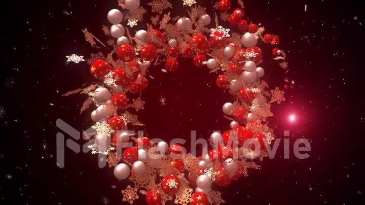 New year christmas background with christmas balls and snow in red