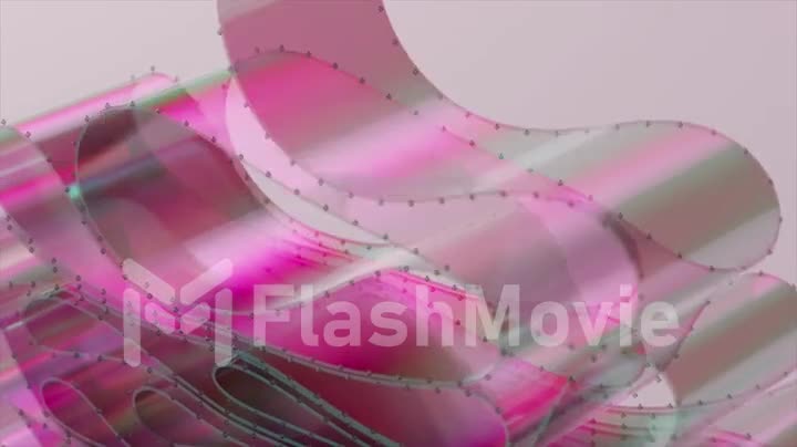 Transparent tape is folded in layers. Pink green color. Shiny glossy surface, dots on the edges. 3d animation