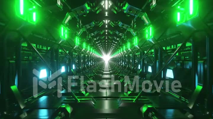 Abstract futuristic technology tunnel. Modern technologies. Neon lights. 3d animation of seamless loop