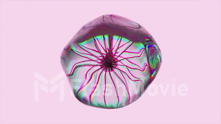 Spider pattern with many thin legs inside a water drop. The transparent sphere changes shape. Metamorphosis. Refraction
