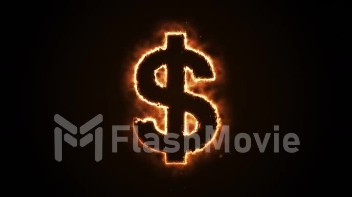 Seamless animation of burning dollar on a black background