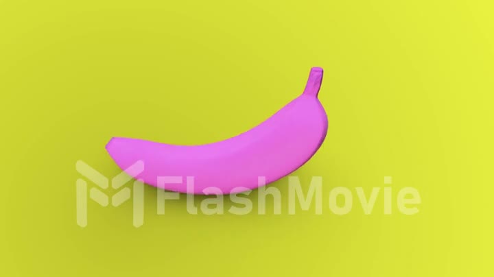 Seamless rotation of a pink banana on a yellow background