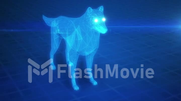 Abstract blue luminous wolf from polygons 3d animation