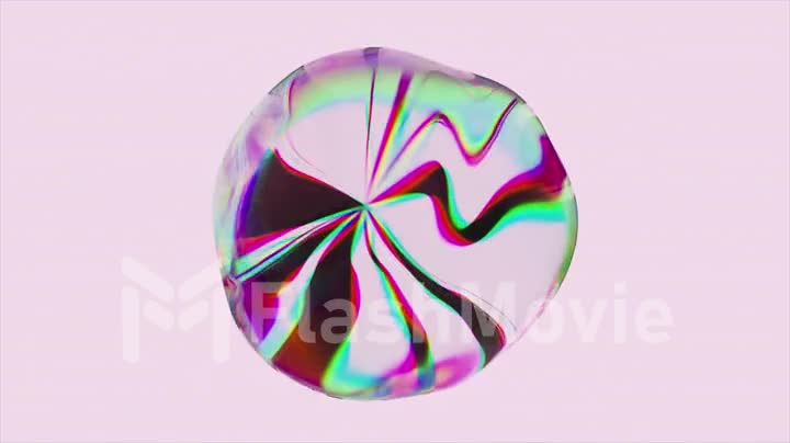 A ball of liquid rainbow substance on an abstract purple pink background. The surface of the ball moves. 3d animation.